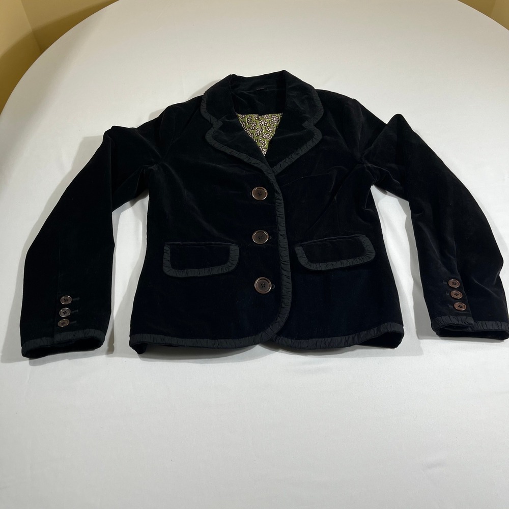 Boden Black Velvet Notch-Lapel Blazer with Button Cuffs